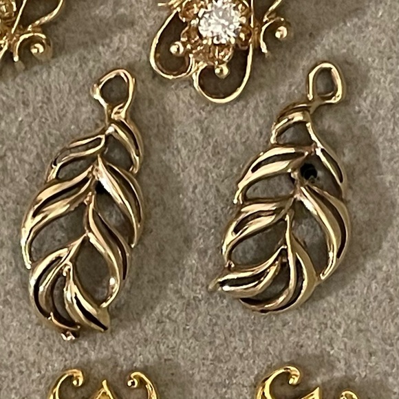 Greek goddess 14k solid gold feather leaf filigree ear climber earrings bohemian